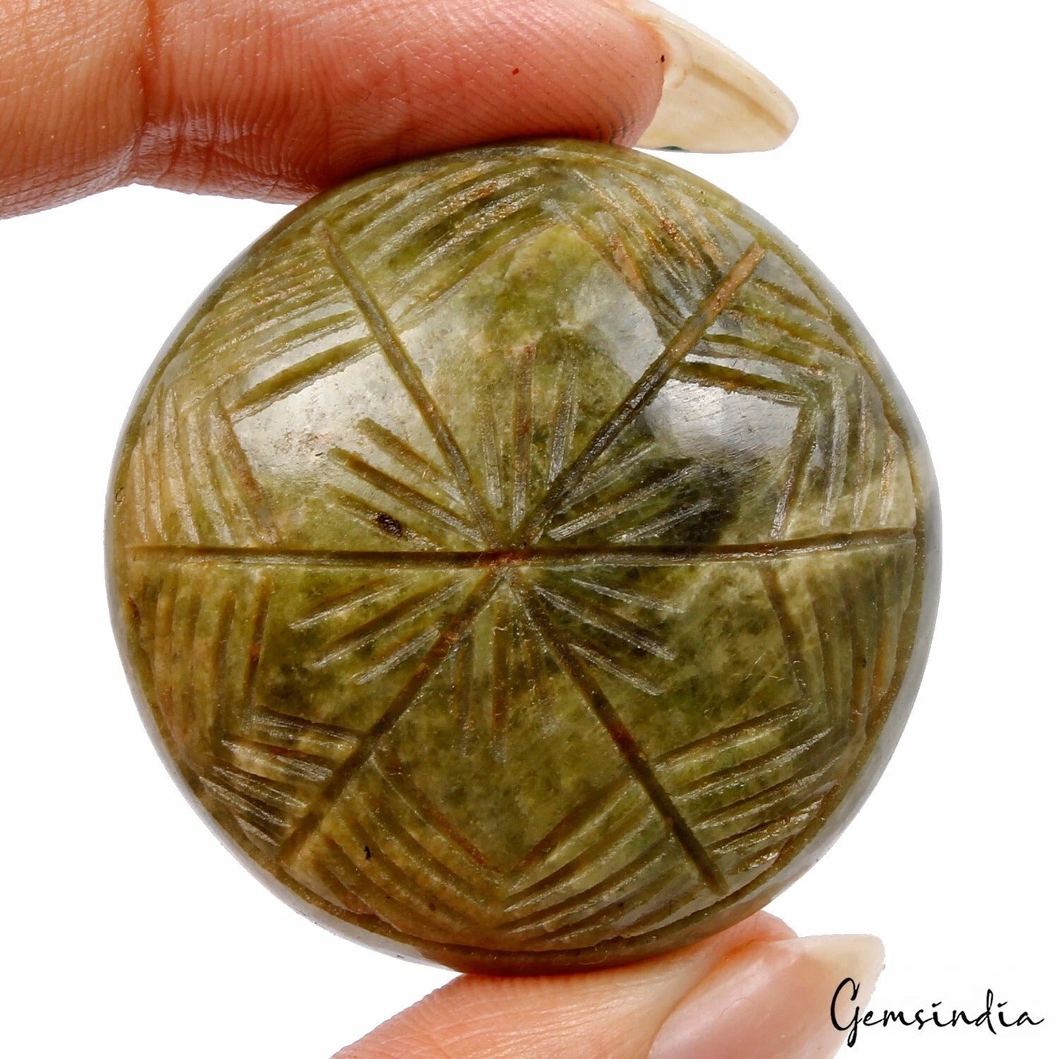 140.00 Natural Untreated Green Vessonite Round Cut Carving Pendant Size Gemstone