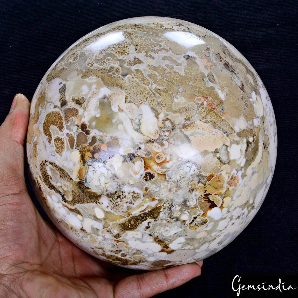 7 in Orbicular KING COBRA OCEAN JASPER Gemstone Healing Crystal Sphere w/ Stand