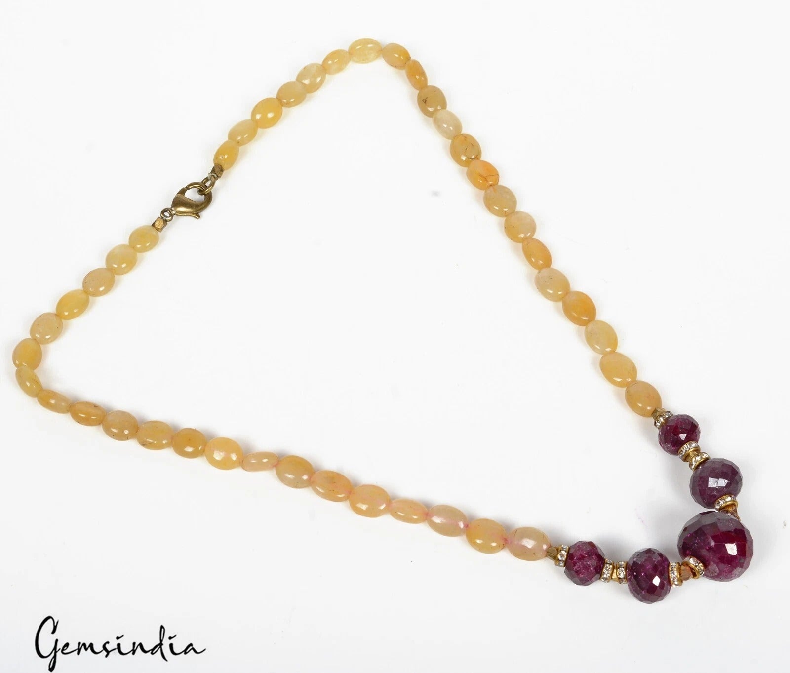 18" Long Natural Ruby Quartz Gemstone Beaded Handmade Women Necklace Jewelry