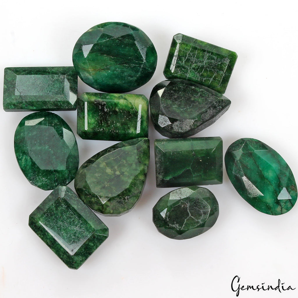 575 Cts/11 Pcs Natural Finest Green Emerald Mix Cut Loose Gemstones 23-32mm Lot