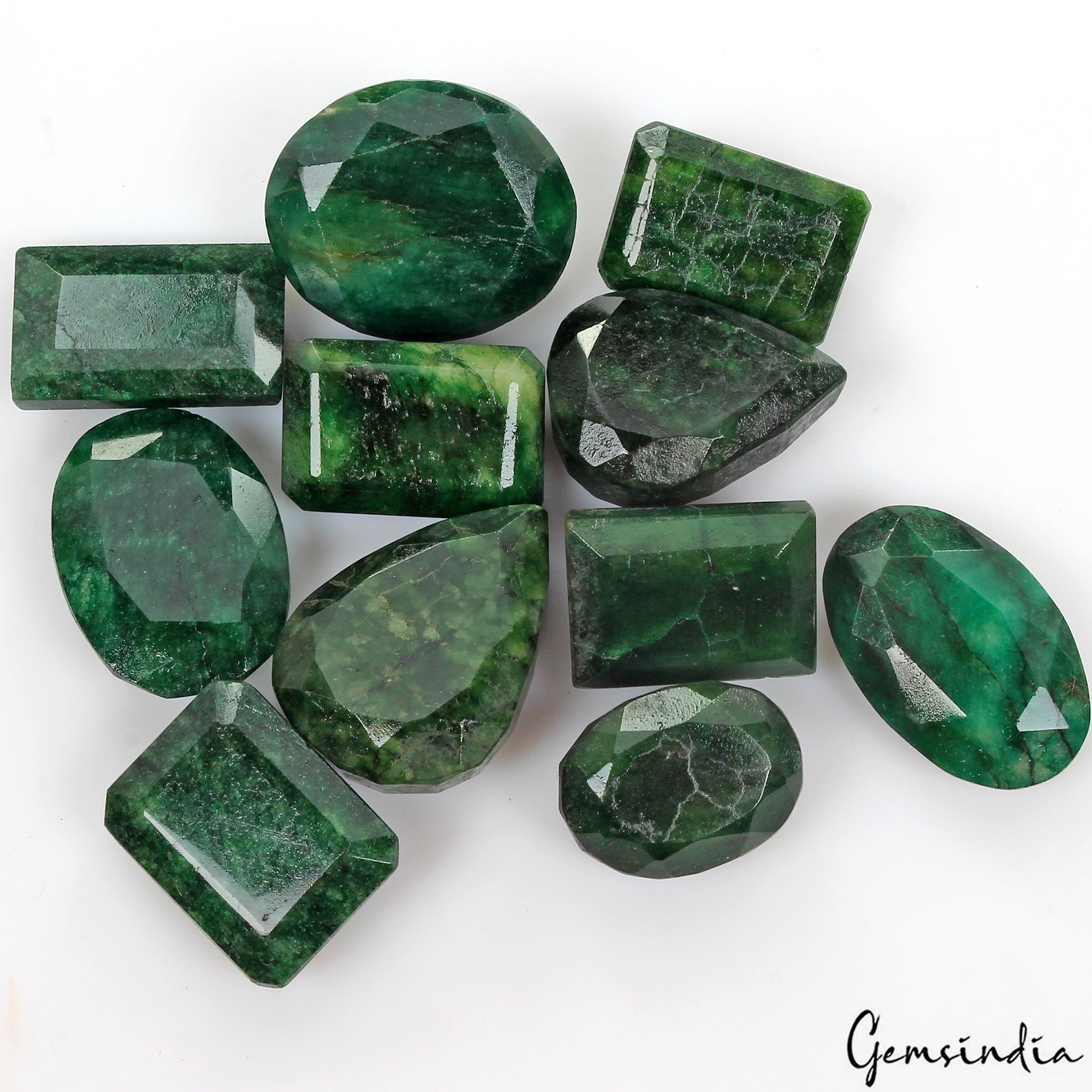 575 Cts/11 Pcs Natural Finest Green Emerald Mix Cut Loose Gemstones 23-32mm Lot