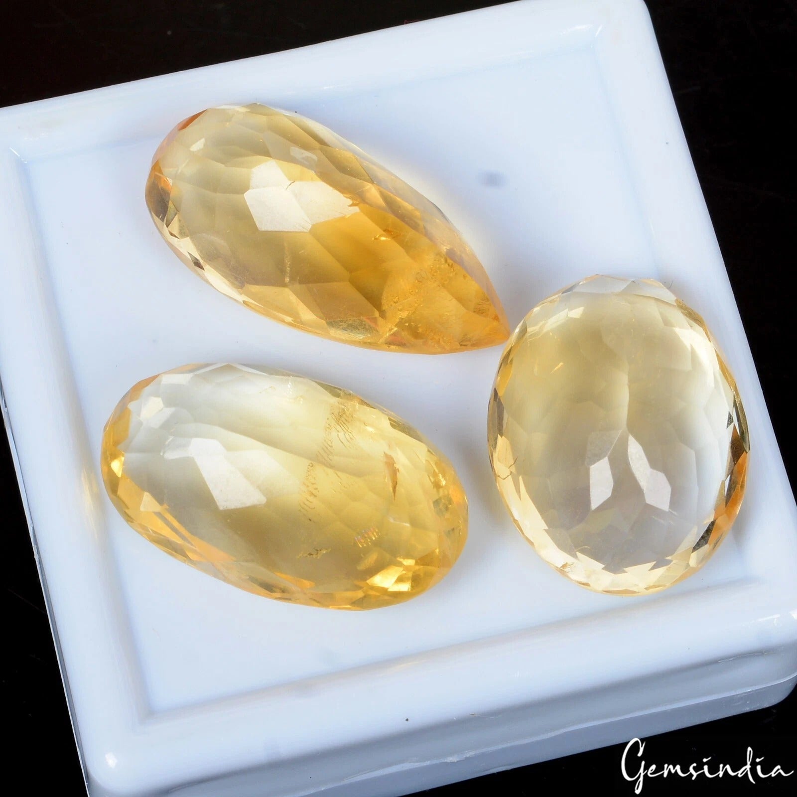 Citrine Lot, Loose Gemstone, Oval, Pear Faceted Cut, Untreated — 3 Pieces, 22mm to 27mm, 76.90 Ct