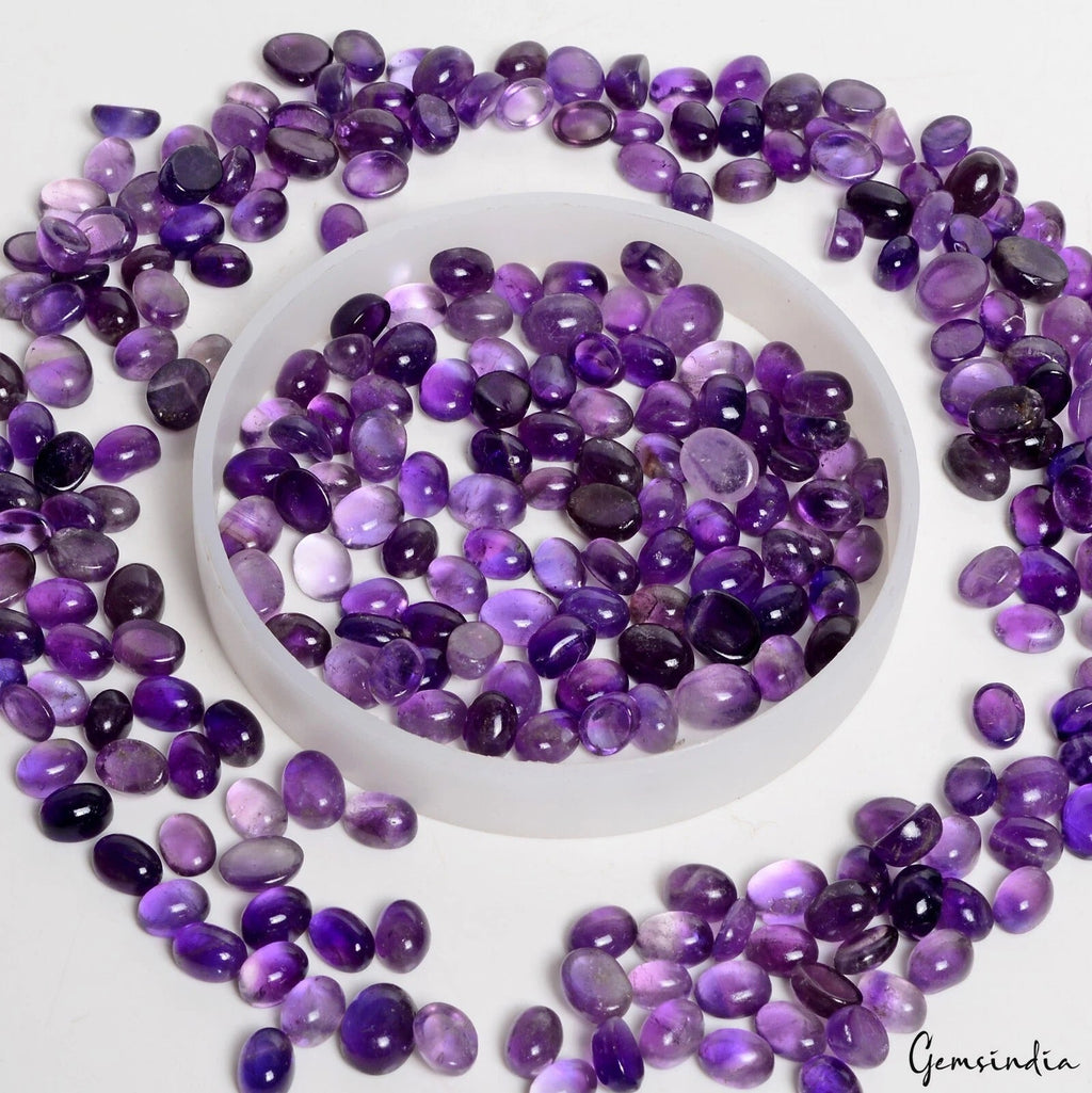 500 Ct/289 Pcs Natural Untreated Purple Amethyst Oval Cab Loose Gems For Jewelry