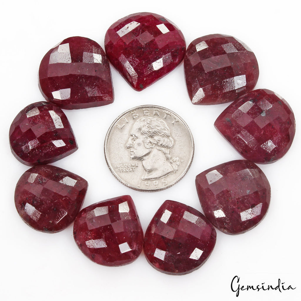 250 Cts/9 Pcs Natural Red Ruby Pear Heart Checker Cut Loose Gems Lot For Jewelry
