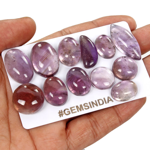 Amethyst Lot, Cabochon, Untreated, Purple — 12 Pieces, 15mm to 30mm, 213.60 Ct, Madagascar