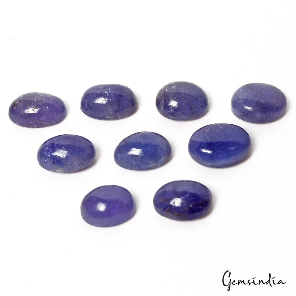 Tanzanite Lot, Cabochon, Untreated, Violet — 9 Pieces, 12mm, 74.90 Ct, Tanzania