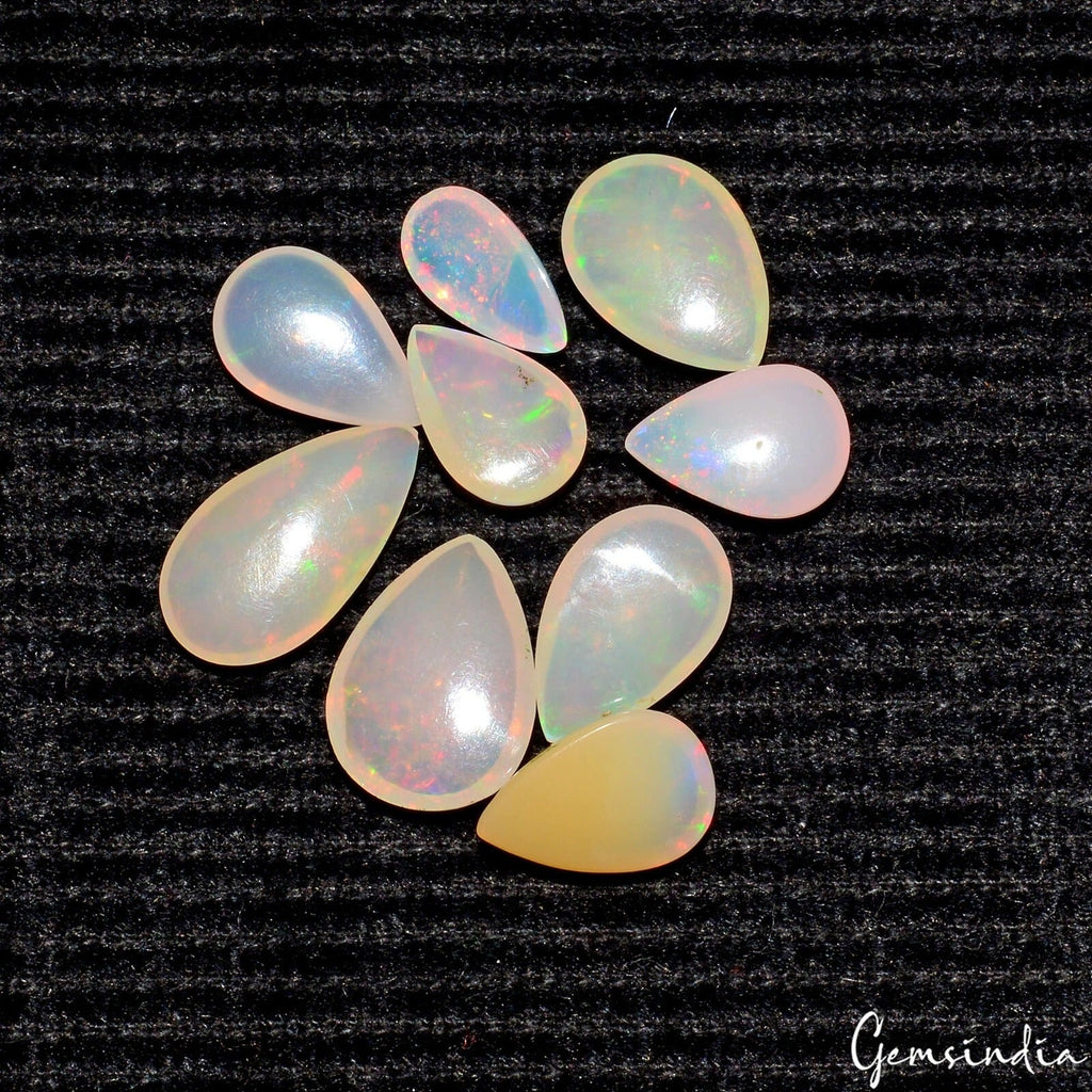 Pear Cab Natural AAA Rainbow Fire Ethiopian Opal 7.45Ct Loose Gemstones 7-12mm
