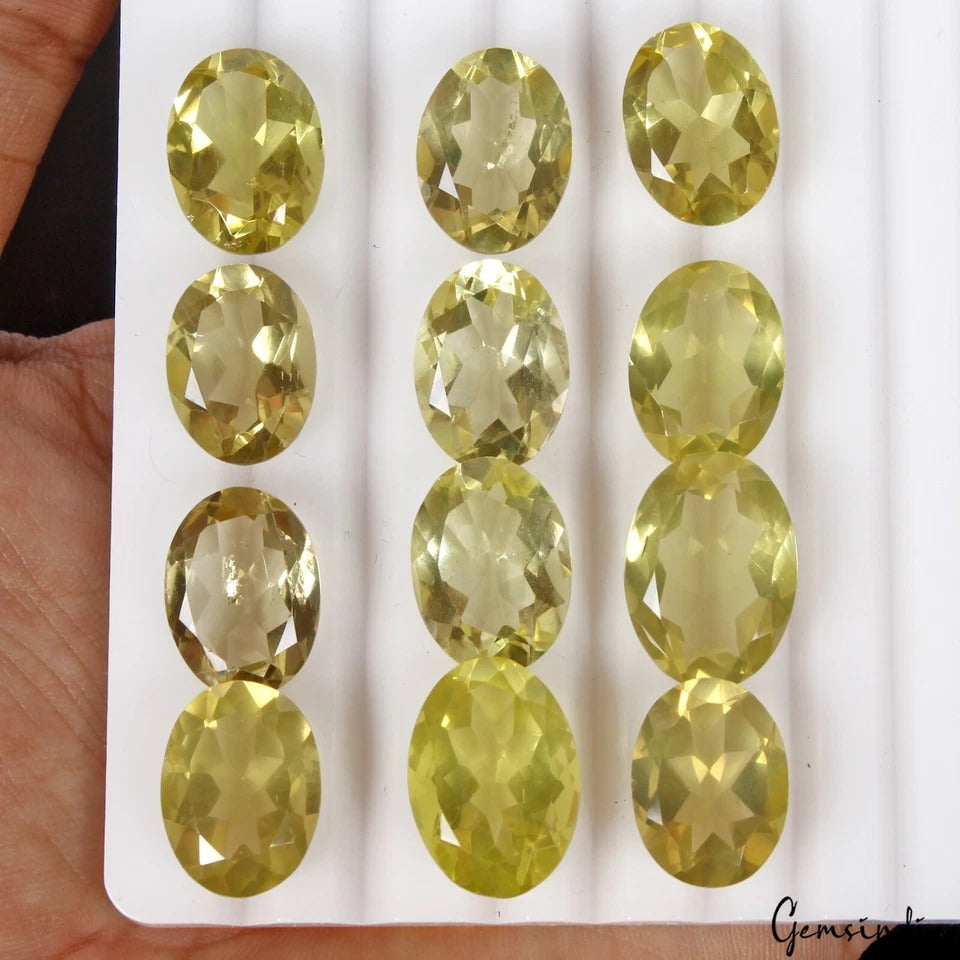 12 Pcs Natural Untreated Lemon Quartz Citrine Oval Cut 15mm-18mm Ring Size Gems