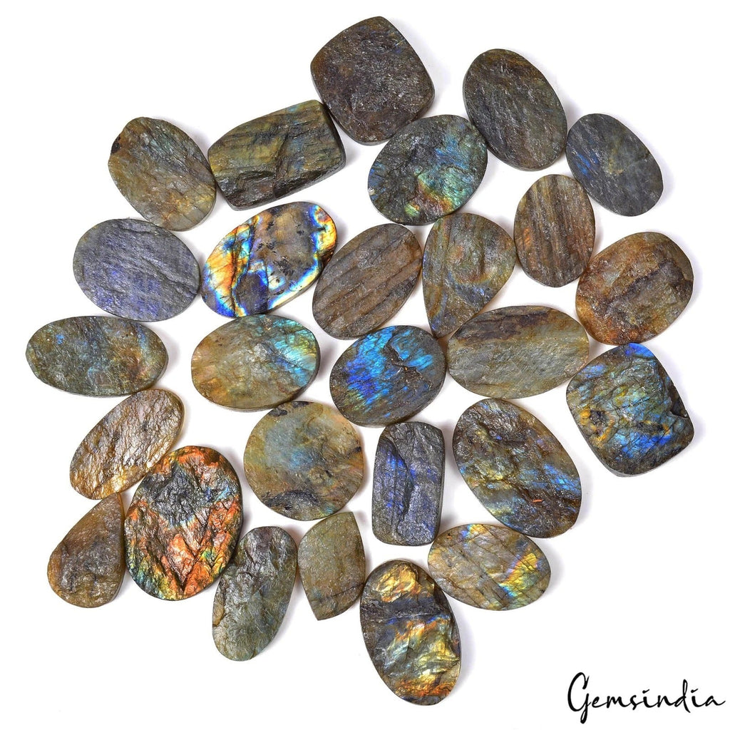 22 Pcs Natural Labradorite Multi Flash Raw Face 30mm-39mm Druzy Loose Gemstones