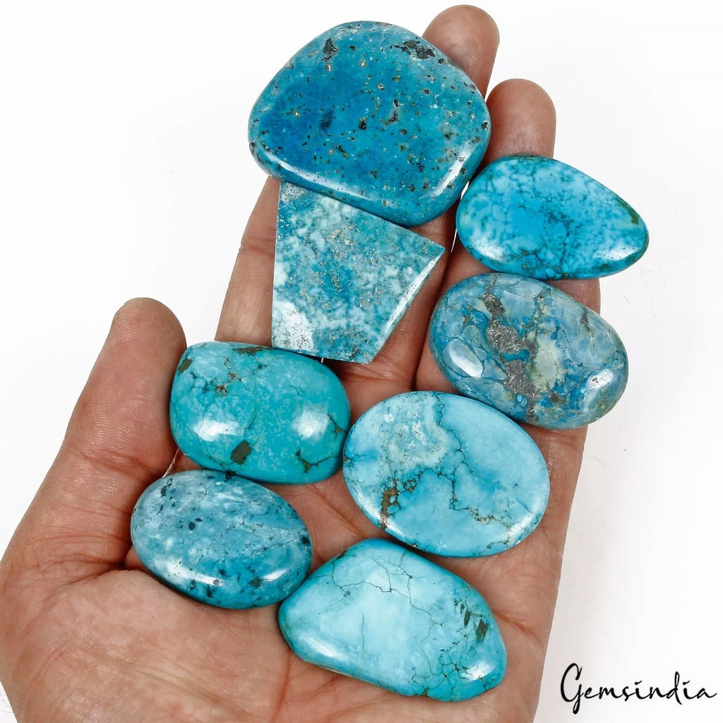 640 Ct/8 Pcs Natural Spiderweb Blue Turquoise Mix Loose Wholesale Gemstone Lot