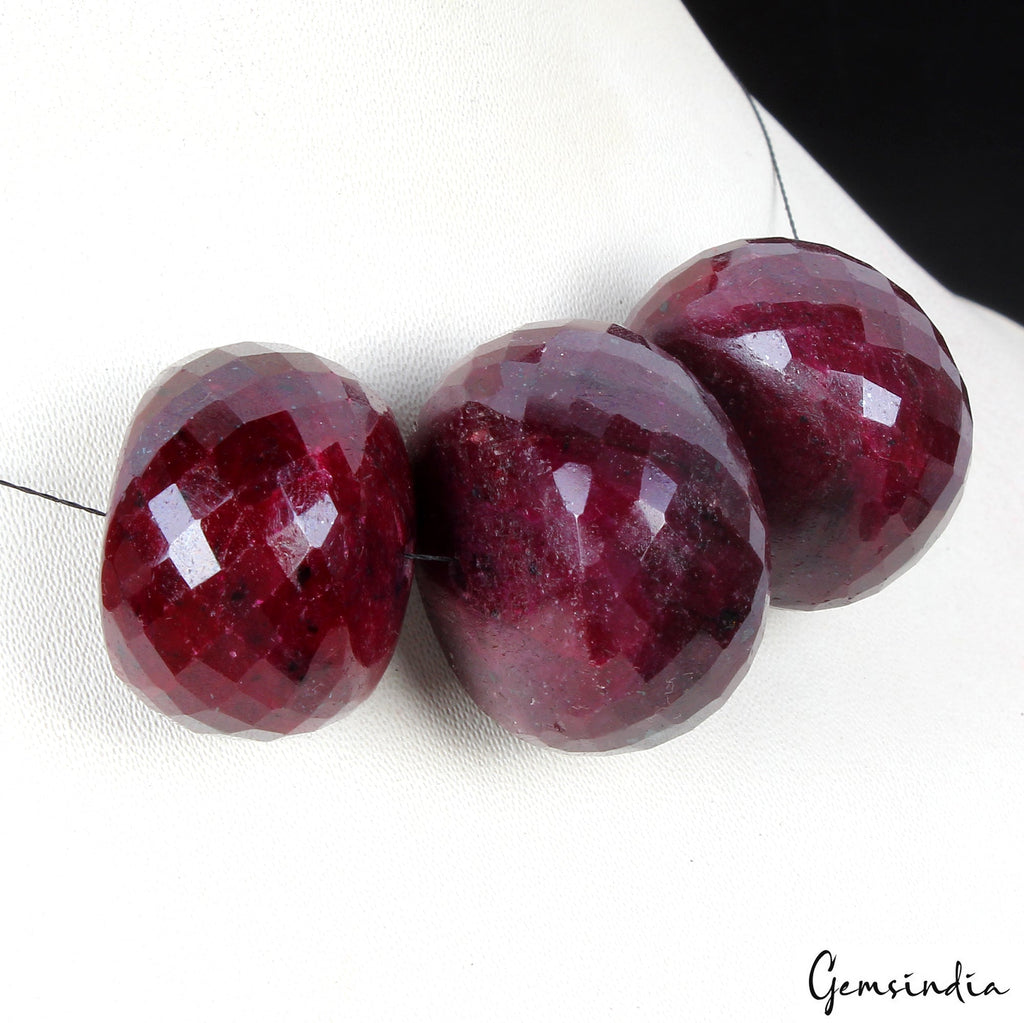 700 Cts Natural Ruby Round Checker Cut Rich Red Loose Driiled Beads Lot 29-33mm