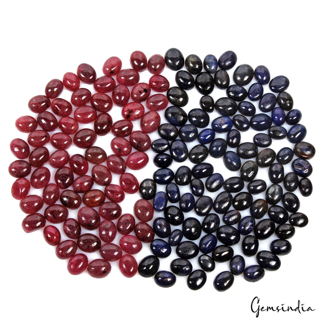 Bulk Loose Ruby Sapphire Gemstones-Oval Cabochon for Jewelry Making~500 Ct/156Pc