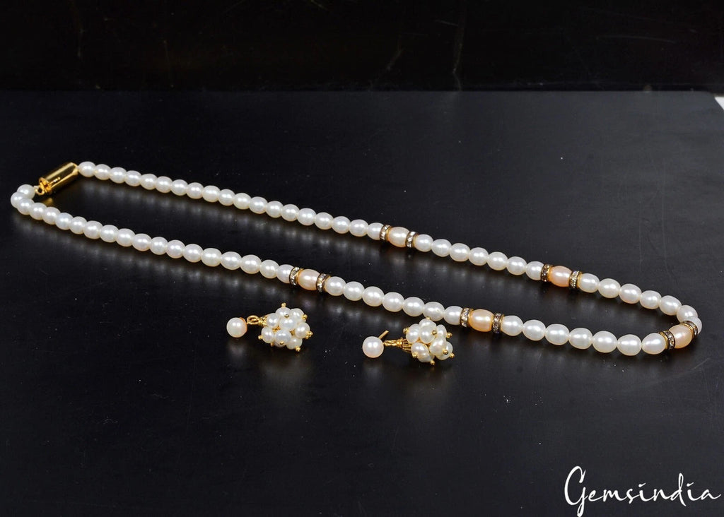 107.20 Cts Natural Untreated Freshwater Pearl Round Beaded Handmade Jewelry Set