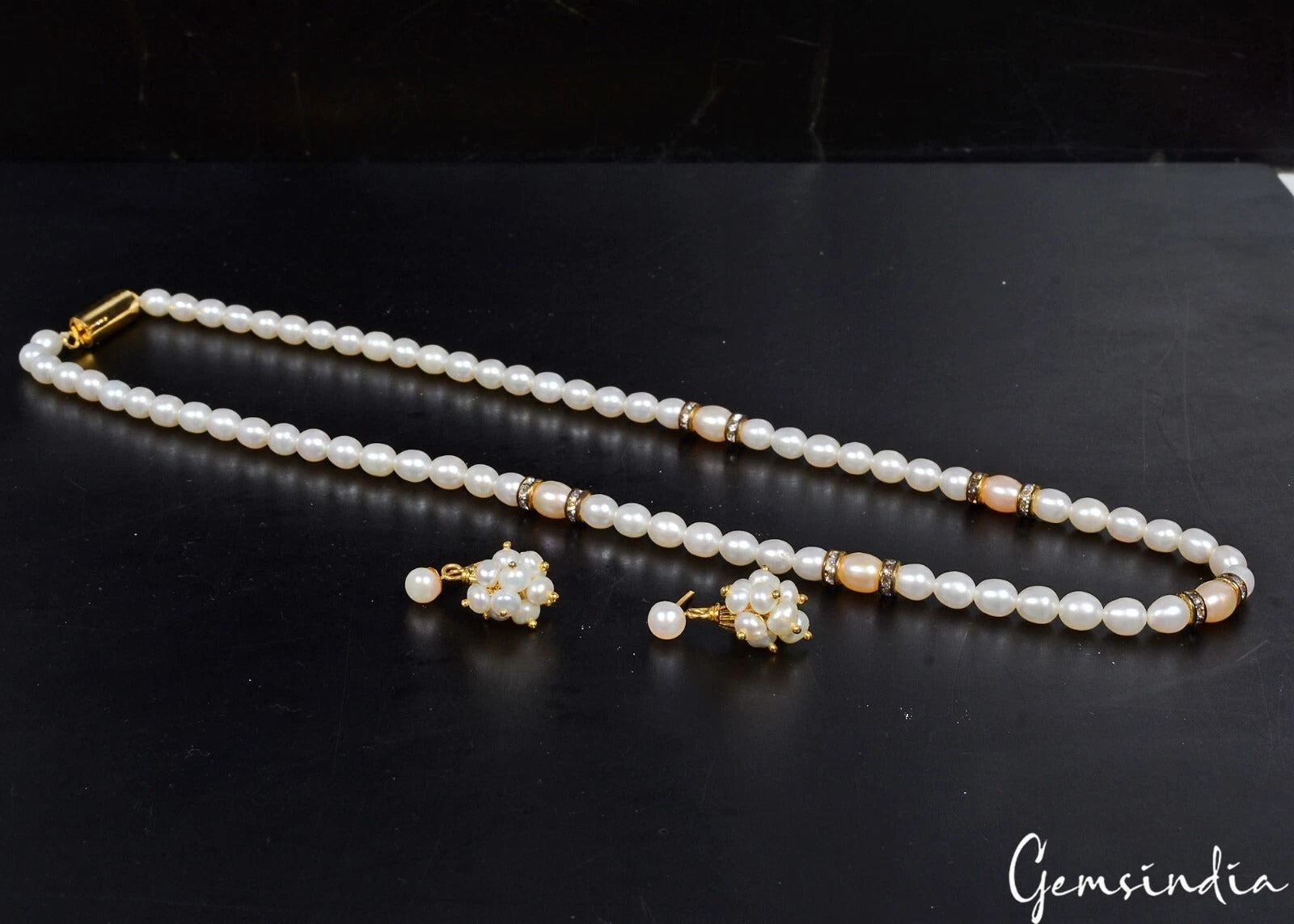 107.20 Cts Natural Untreated Freshwater Pearl Round Beaded Handmade Jewelry Set