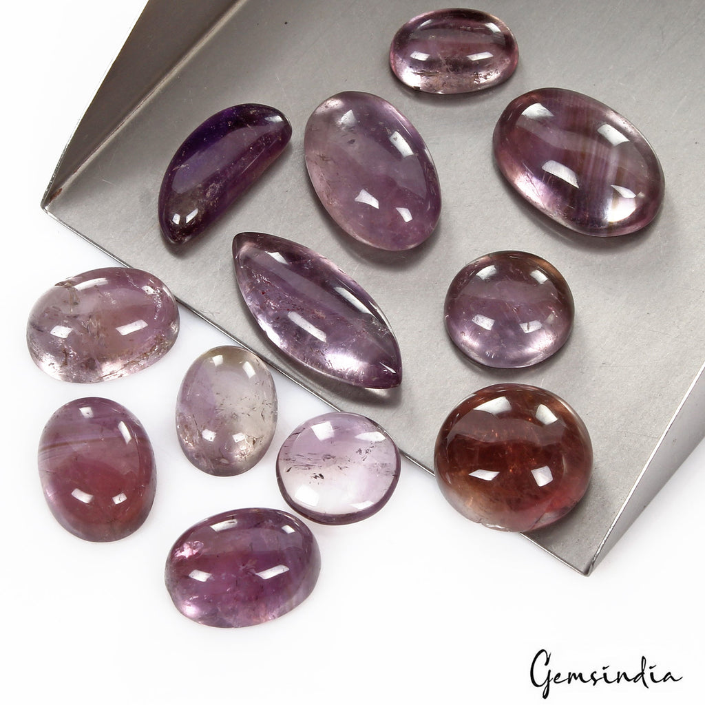 213 Cts/12 Pcs Natural Untreated Purple Amethyst Pear Cab Loose Gems For Jewelry