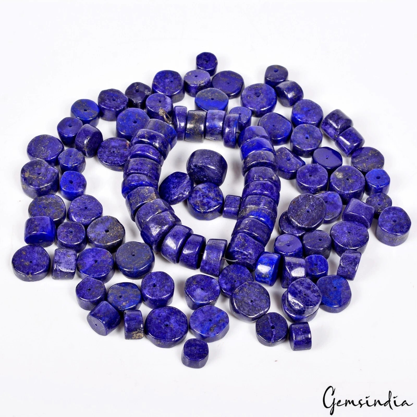 760 Cts/99 Pcs Natural Blue Lapis Lazuli Gems Tyre Shape Loose Drill Beads Lot