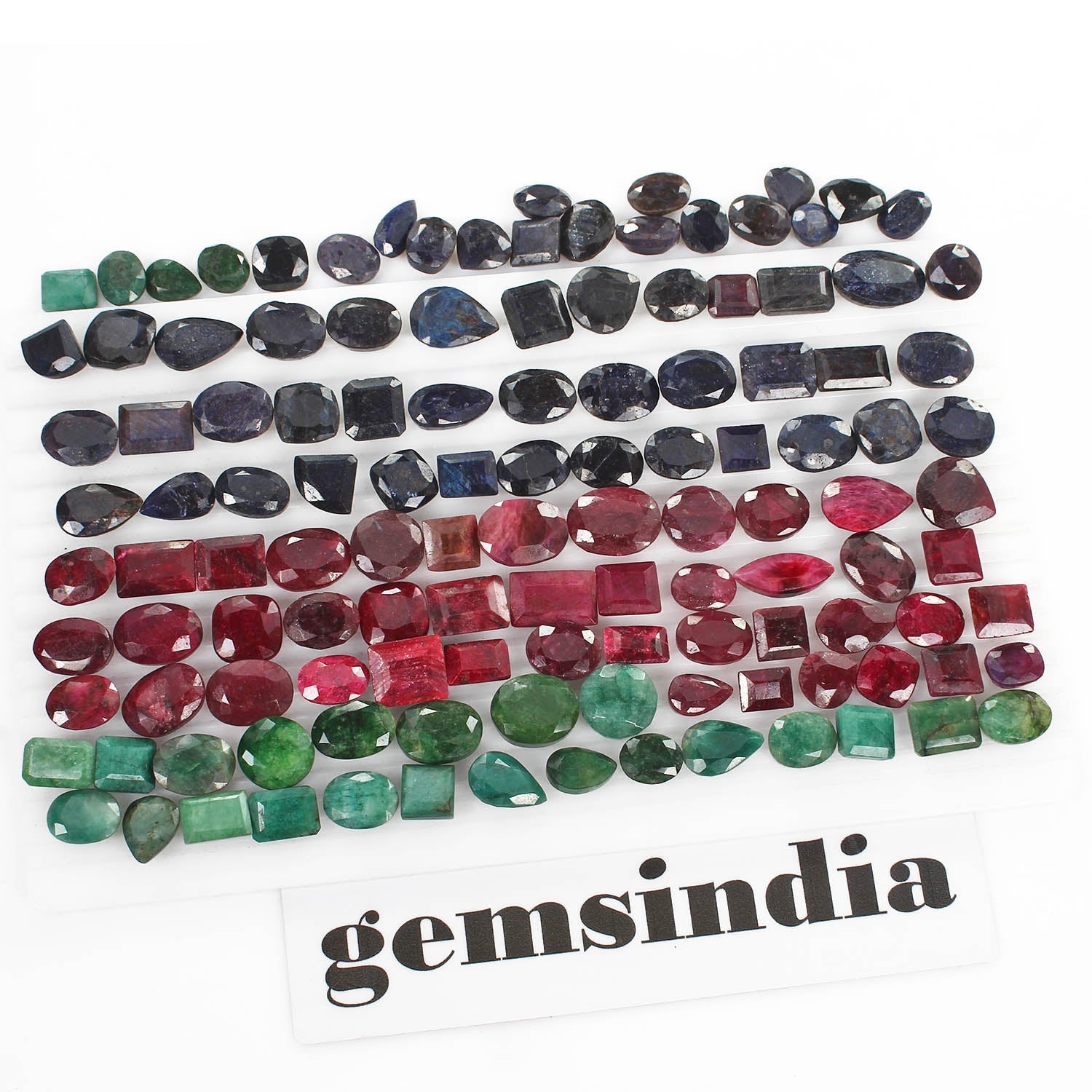 1400 Cts/123 Pcs Natural Red Ruby Green Emerald Blue Sapphire Mix Cut Loose Gems