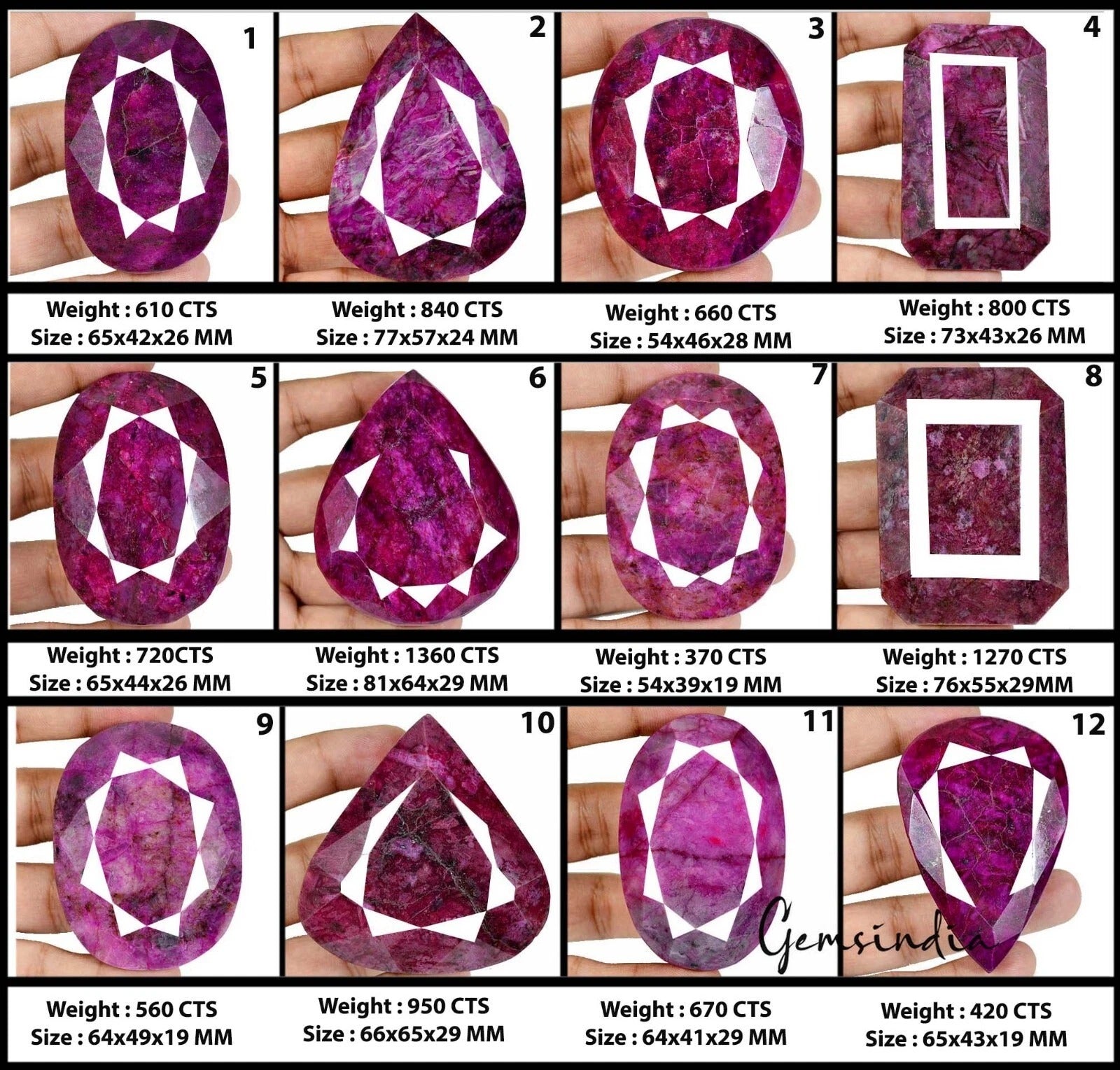 1.8 Kg/12 Pcs Natural Madagascar Pink Red Ruby Mixed Cut Wholesale Gemstones Lot