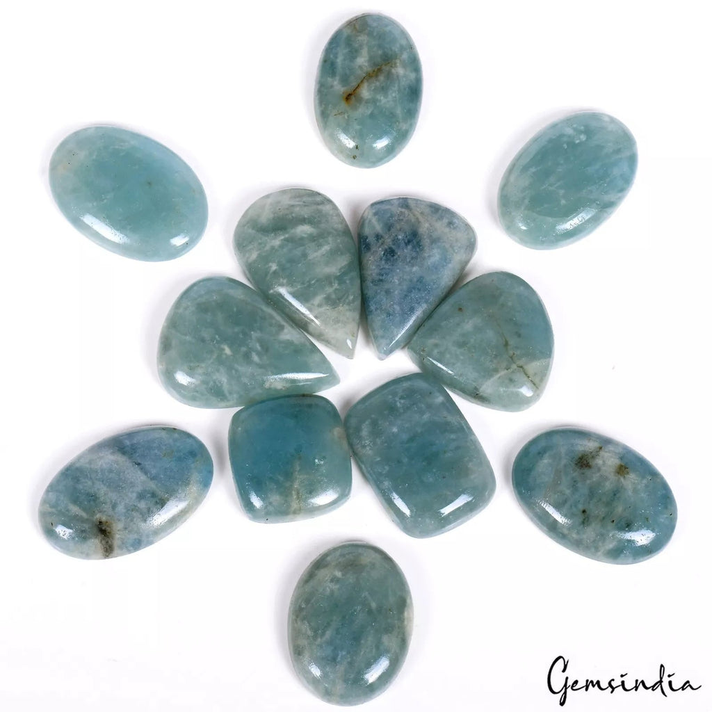12 Pcs Natural Aquamarine Beryl Loose Cabochon Pendant Size Gemstones 540 Cts