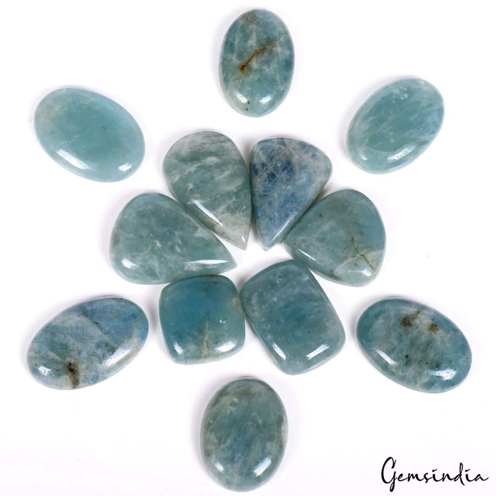 12 Pcs Natural Aquamarine Beryl Loose Cabochon Pendant Size Gemstones 540 Cts