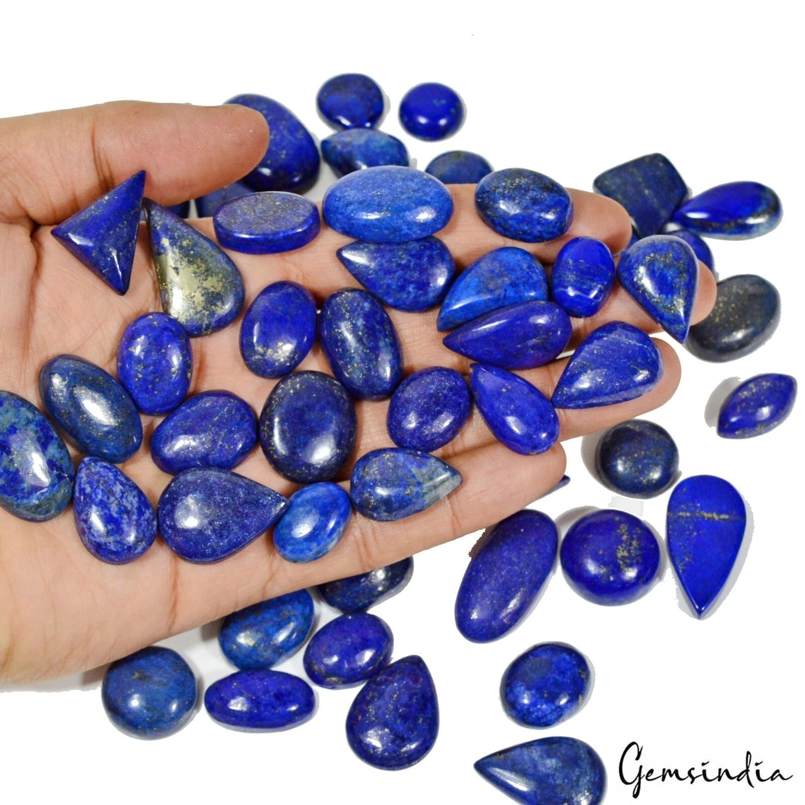 1220 Ct/55 Pcs Natural Blue Lapis Lazuli With Gold Flecks Mix Cab Wholesale Gems
