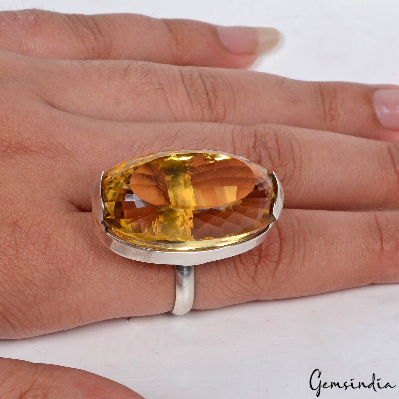 20.45 Gm Natural Citrine Gem Handmade 925 Sterling Silver Jewelry Ring For Women