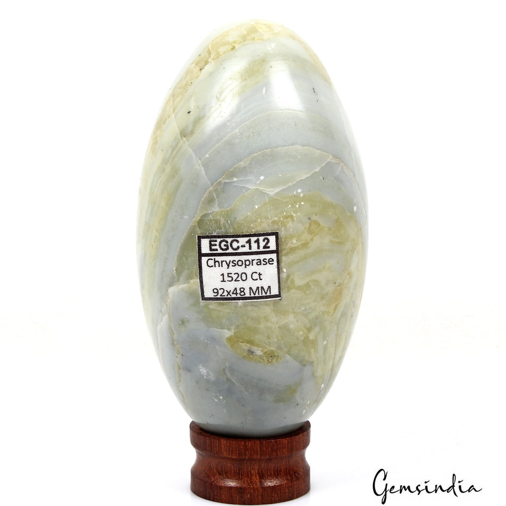 1520 Ct Natural Untreated Chrysoprase Oval Shape Egg With Stand Healing Gemstone