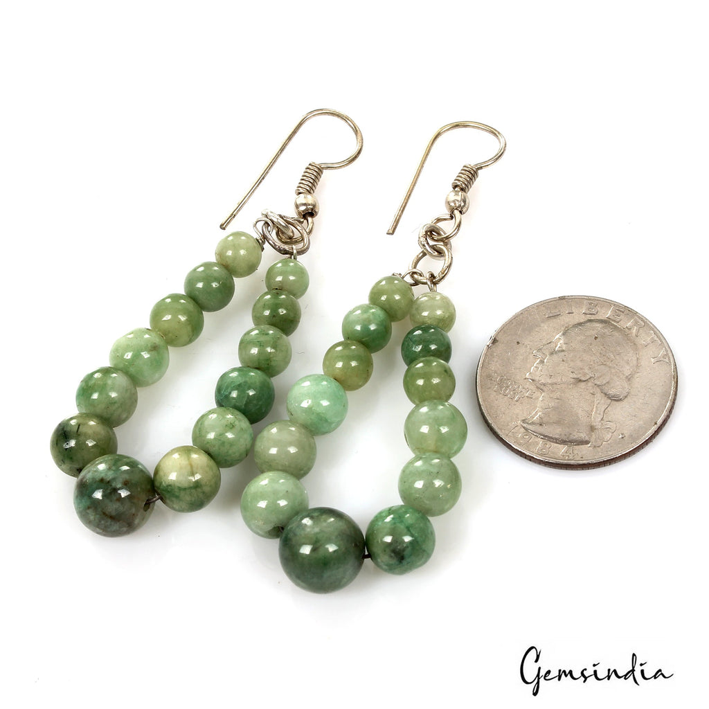 75.60 Ct Natural Green Emerald Round Beaded Dangler Beautiful Earring 2.75"Long
