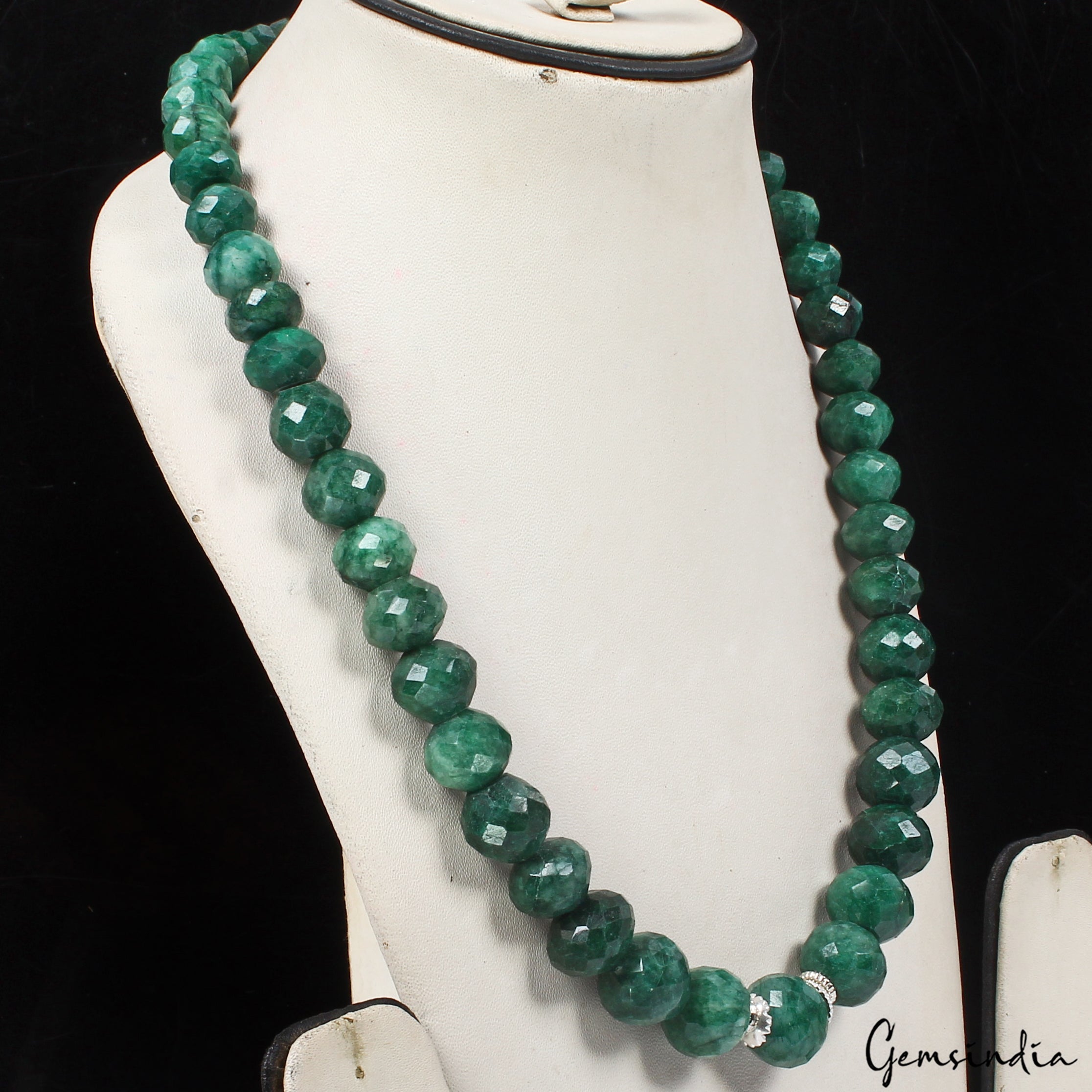 Natural Green Emerald Necklace 12-17mm Huge Faceted Round Beads Handmade Jewelry