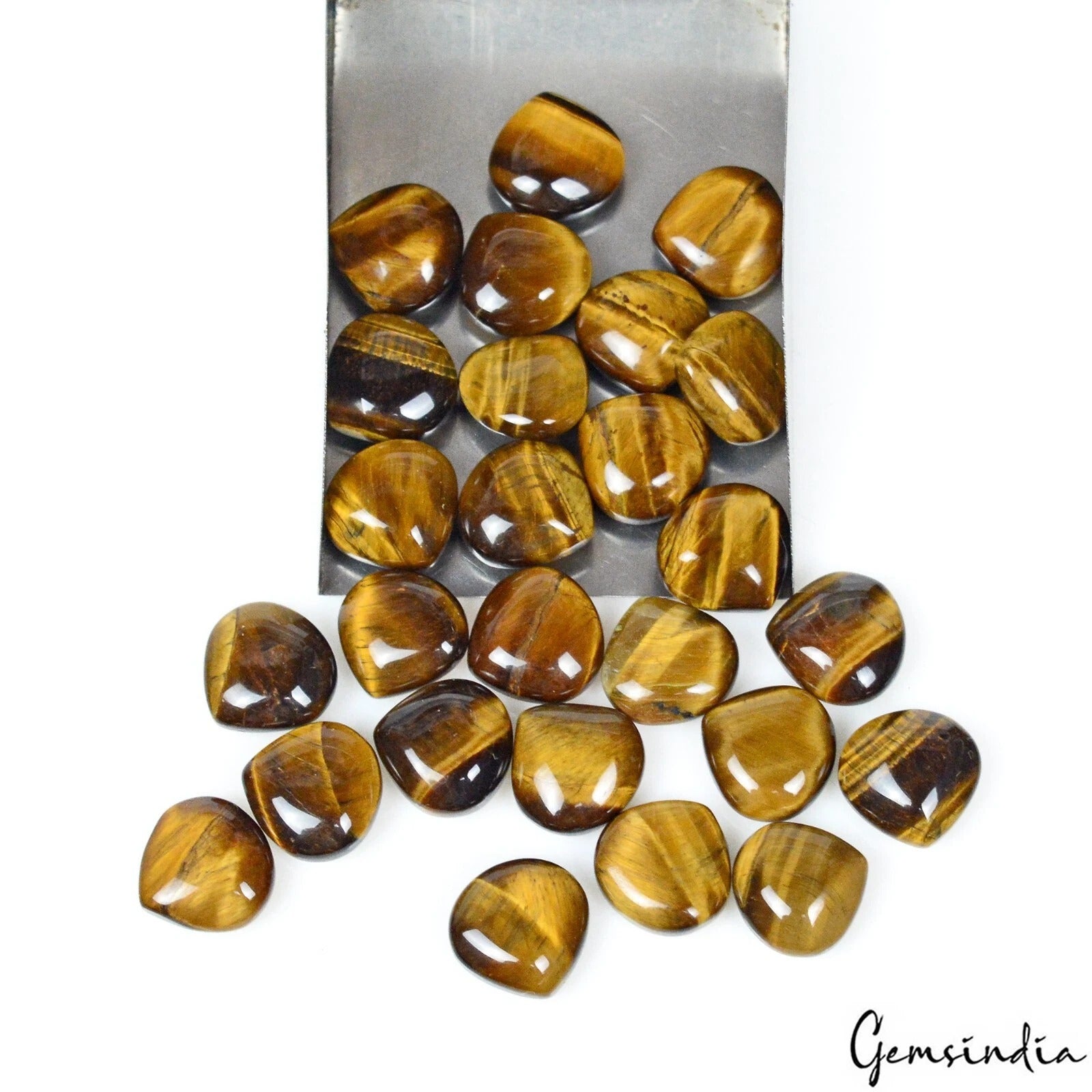 159.80 Ct/26 Pcs Natural Untreated Tiger's Eye Pear Cab Calibrated 11mm Gems Lot