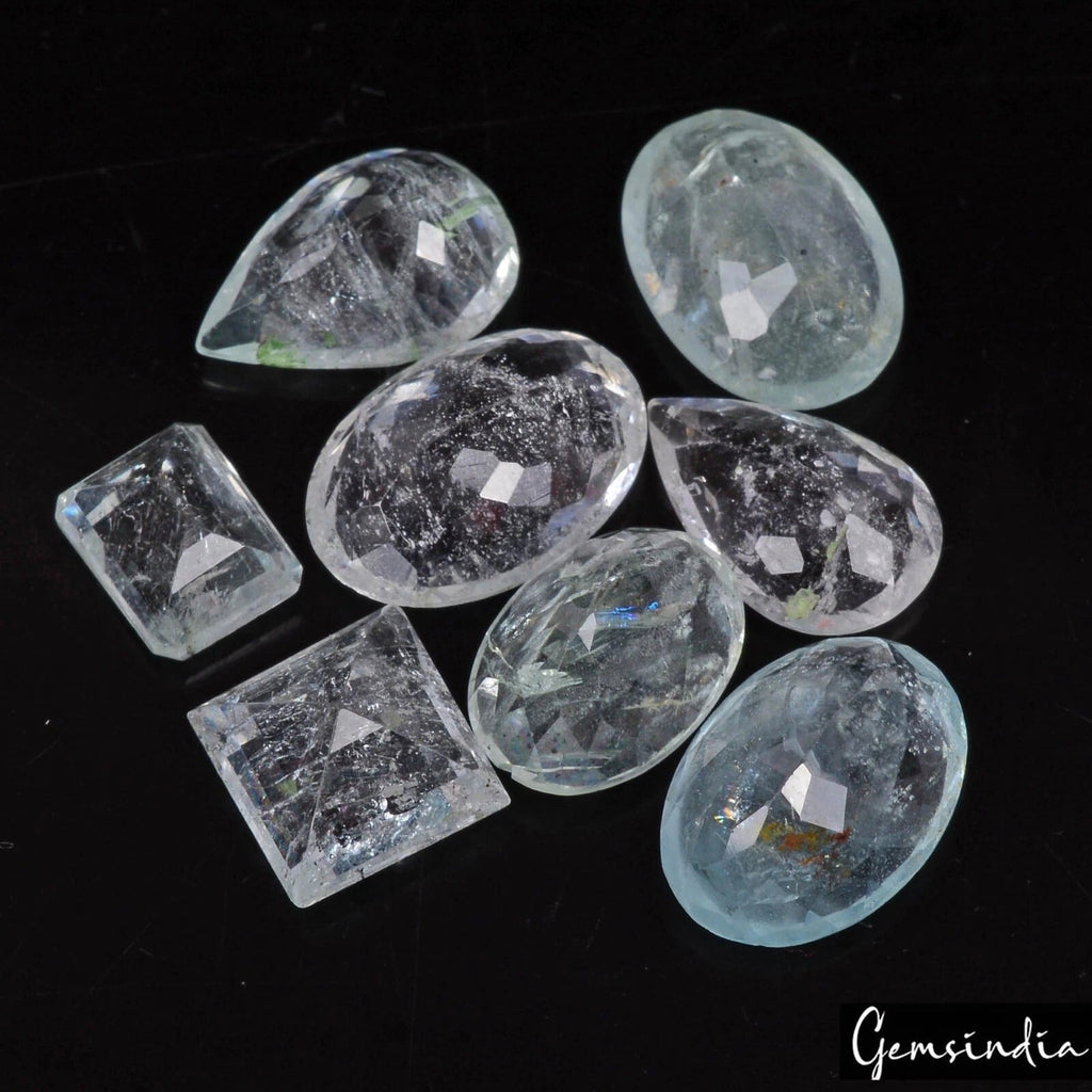 30.90 Ct Natural Untreated Blue Aquamarine Mix Assorted Cut Loose Gems Lot 8 Pcs