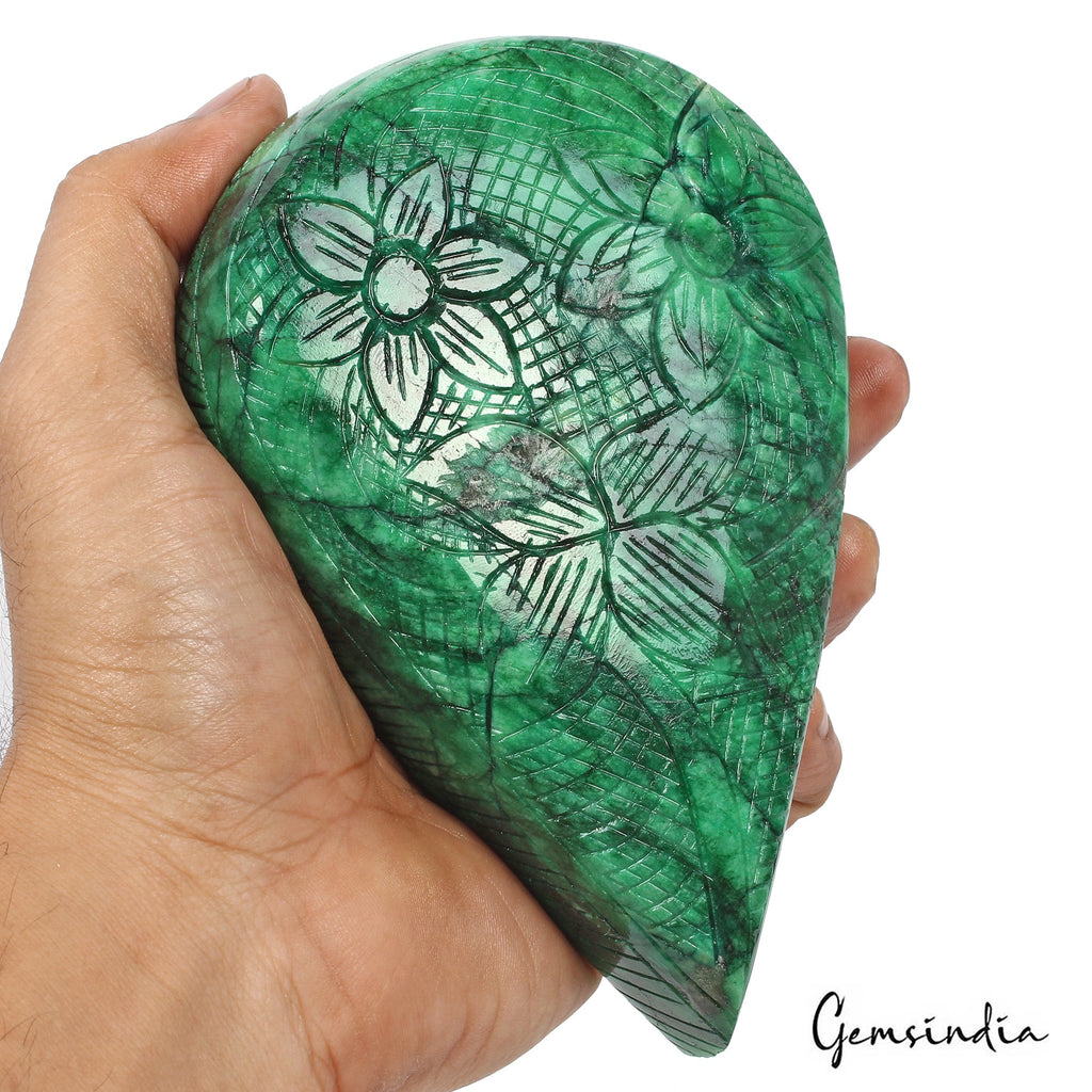 4040 Cts Natural Brazilian Green Emerald Pear Carving Masterpiece Huge Size Gem