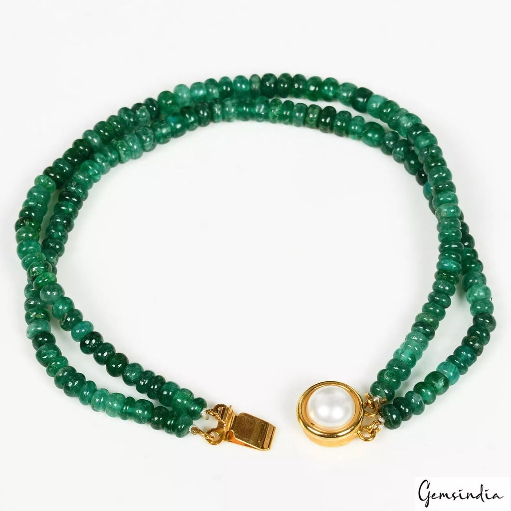 8 Inch Handmade Natural Emerald Gemstone Beaded Beautiful 2 Lines Bracelet 69+ct