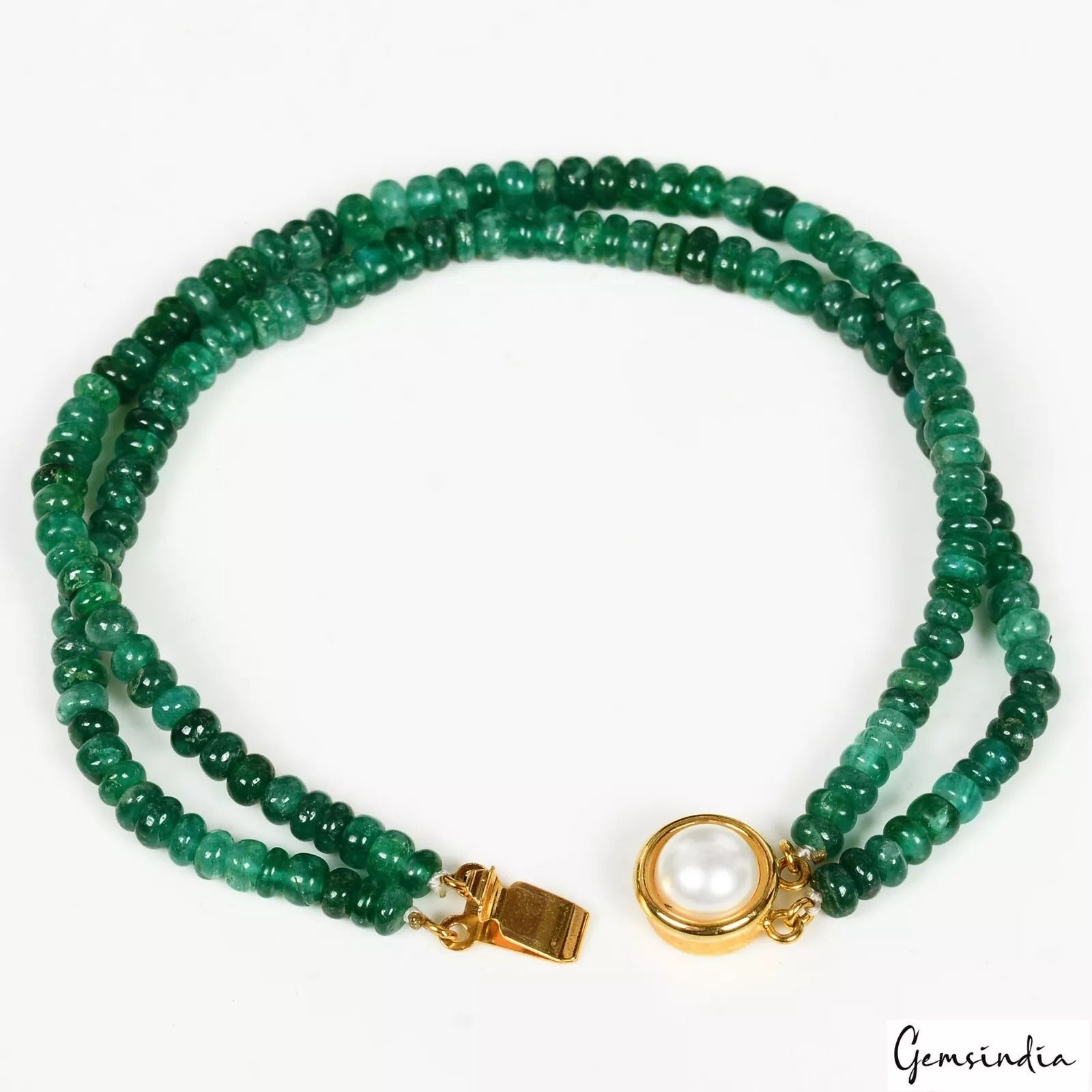 8 Inch Handmade Natural Emerald Gemstone Beaded Beautiful 2 Lines Bracelet 69+ct