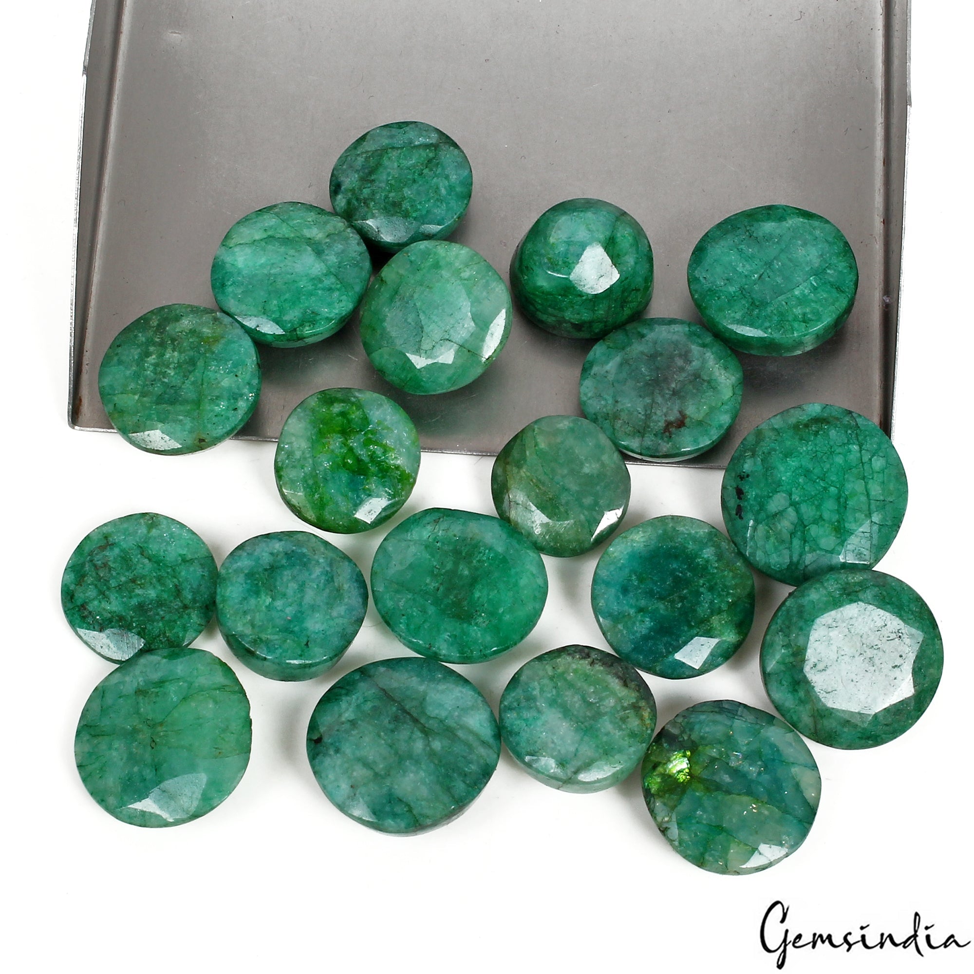 300 Ct/19 Pcs Natural Brazilian Green Emerald Loose 15-19mm Round Cut Gemstones