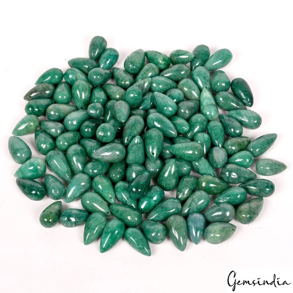 1700 Ct/107 Pc Natural Green Emerald Pear Drill Beads/Briolette Gems For Jewelry