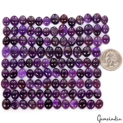 Amethyst Lot, Cabochon, Untreated, Purple — 110 Pieces, 9mm to 14mm, 500 Ct, Madagascar