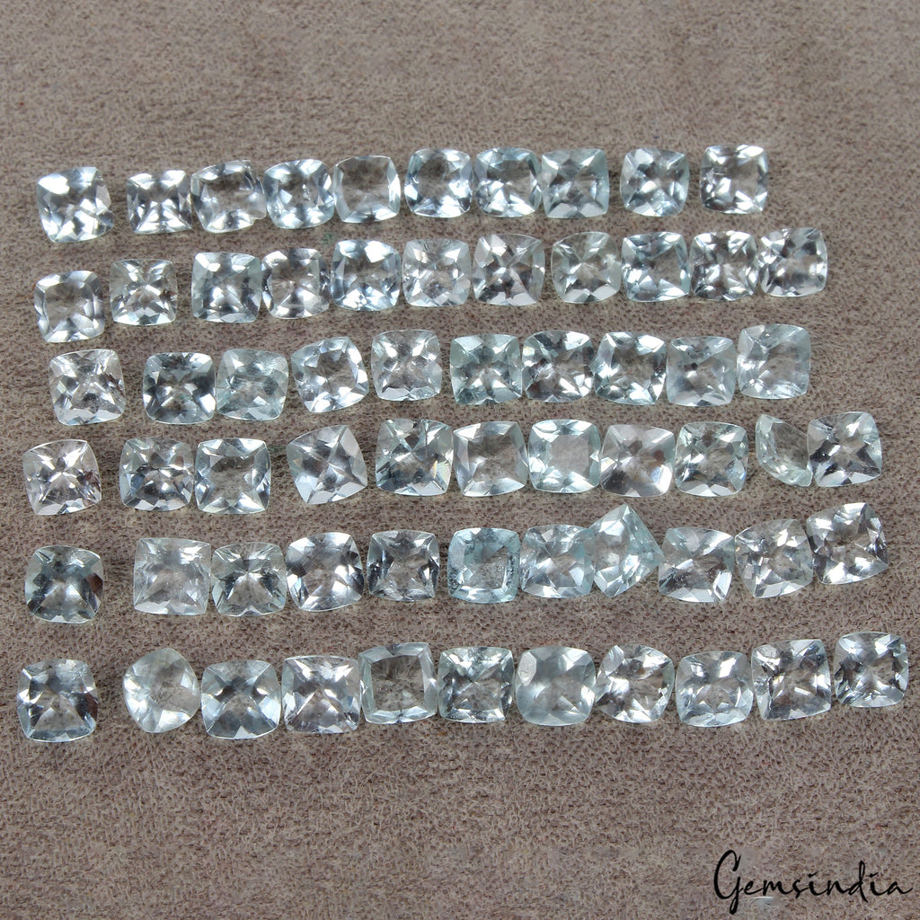 Certified 5mm Cushion Cut Natural Blue Aquamarine Unheated Loose Gemstones~ 64Pc