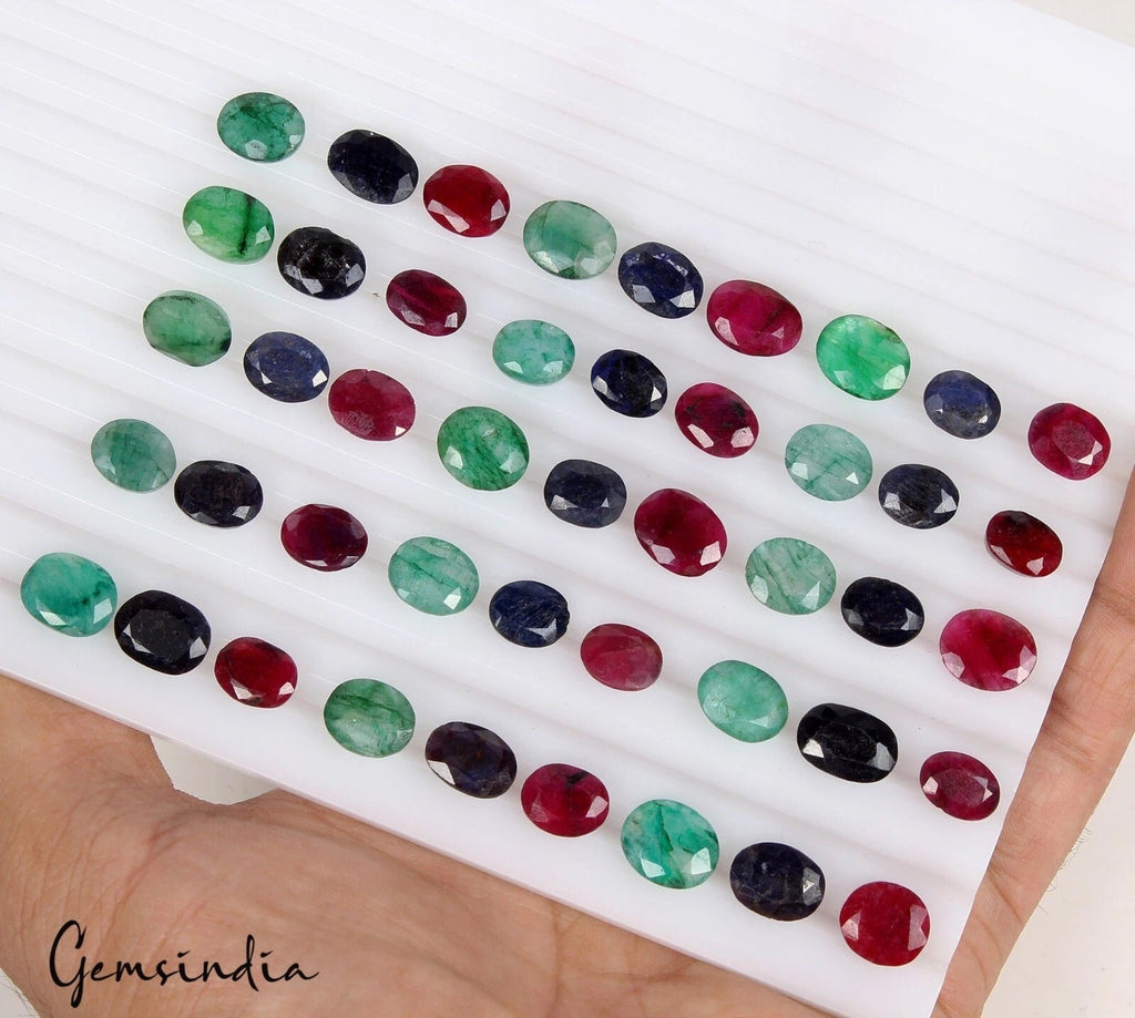 191.90Ct/45Pc Natural Multi Gems Emerald Ruby Sapphire Oval Cut Gems For Jewelry