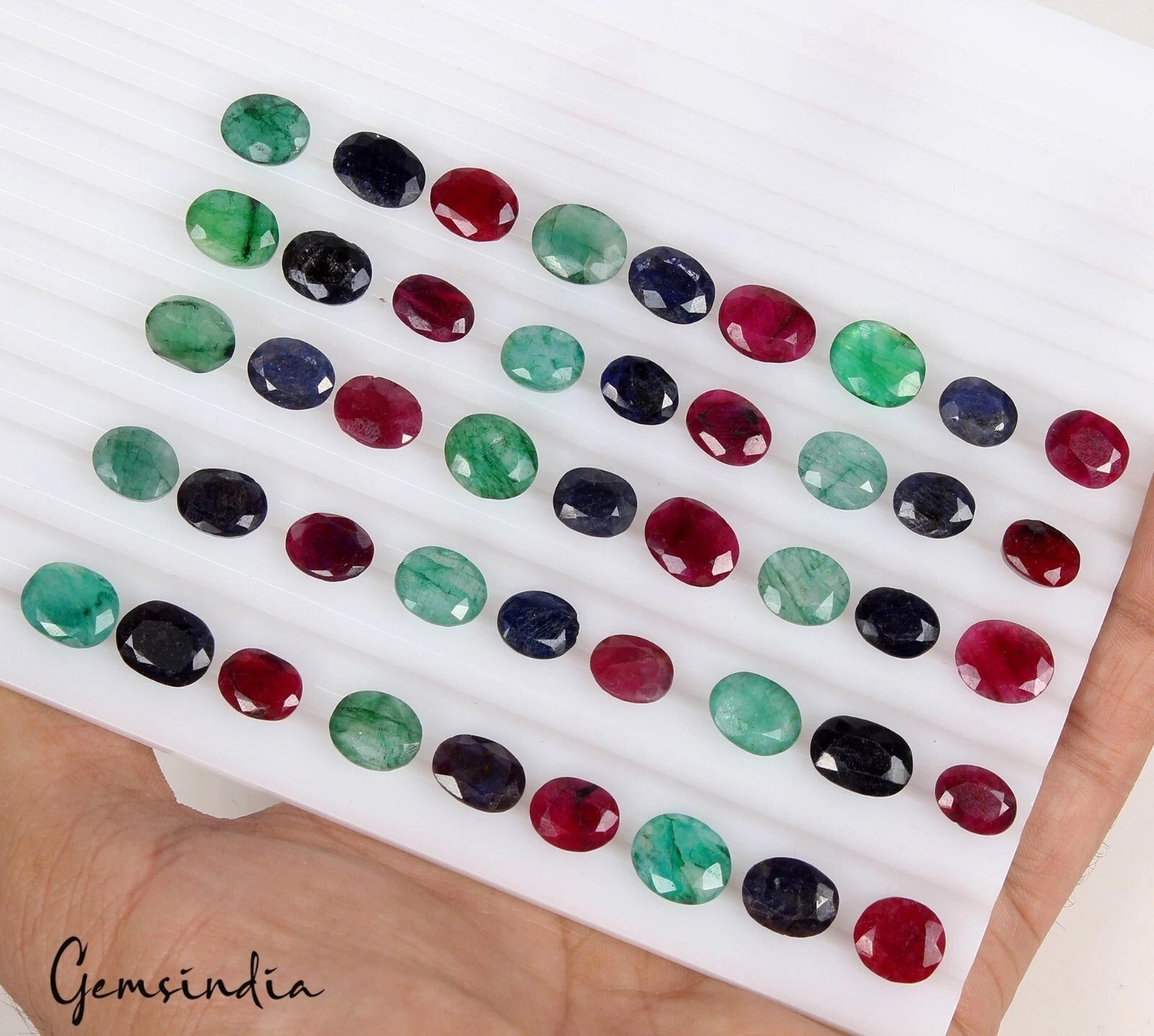 Emerald Lot, Loose Gemstone, Oval Cut, Color Enhanced — 45 Pieces, 9 mm to 12mm, 191.90 Ct