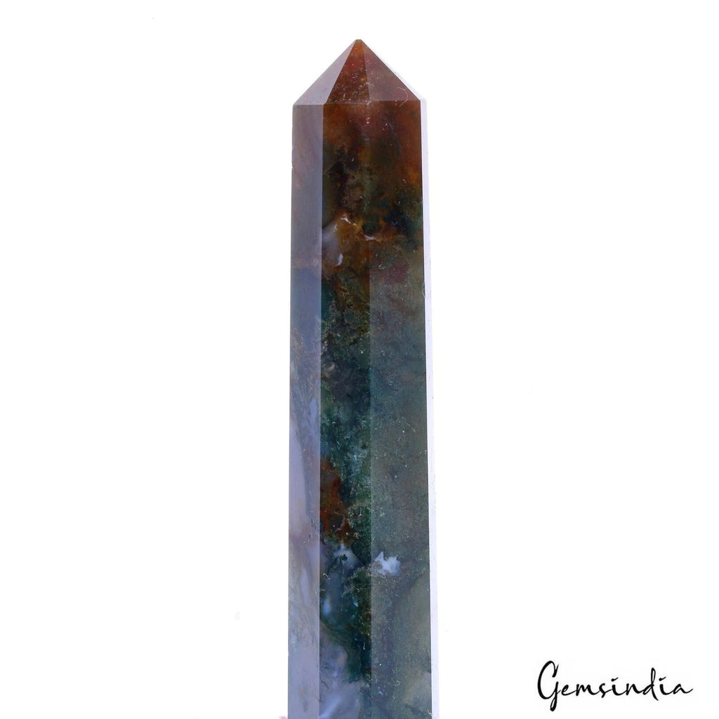 450 Ct Natural Untreated Moss Agate Want Point Crystal Gems Pencil Tower Obelisk