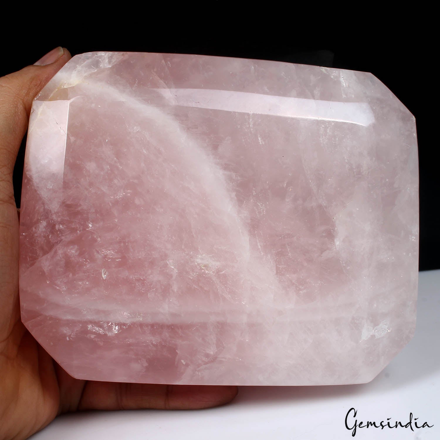2.3 Kilo Rose Quartz Huge Octagon Cut Untreated Polished Pink Gemstone w/ Stand