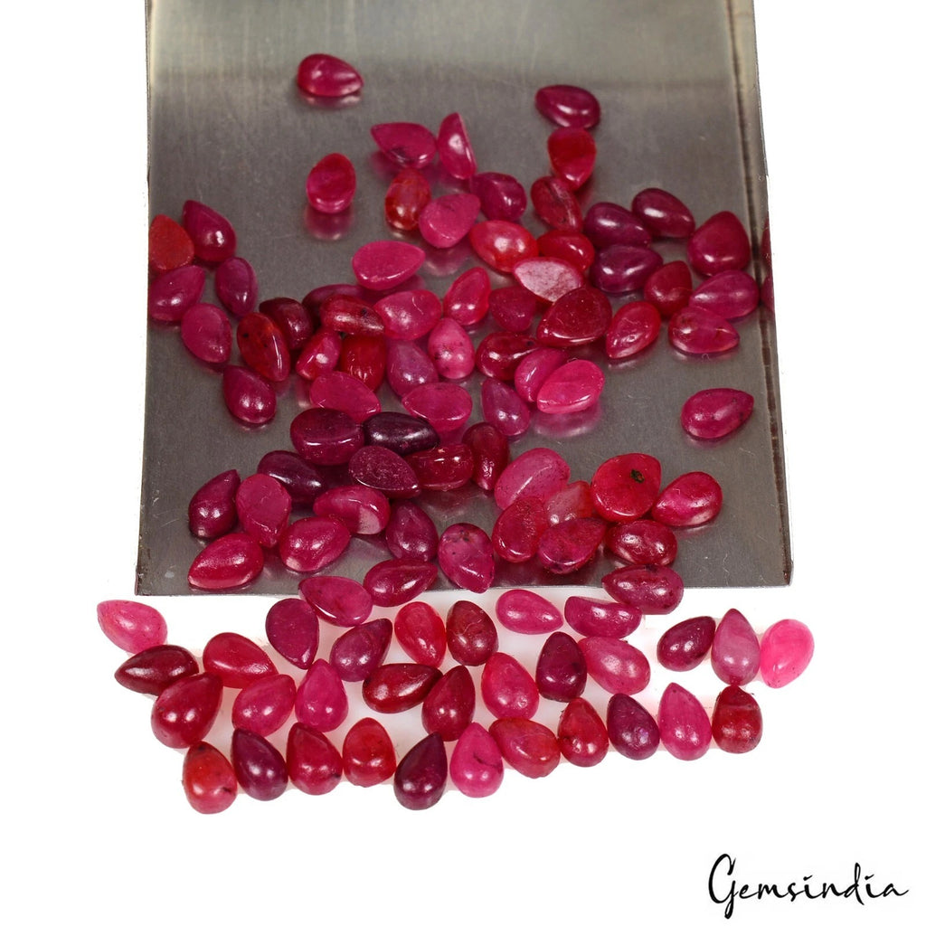Ruby Lot, Cabochon, Red — 100 Pieces, 4mm to 5mm, 39.70 Ct