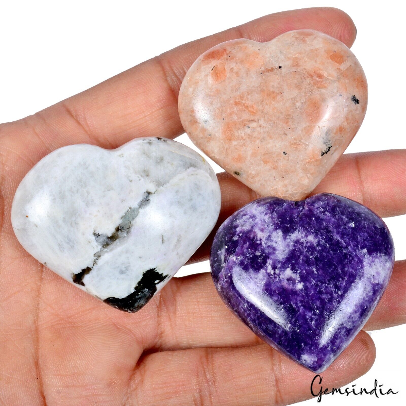 800 Cts/3 Pcs Natural Untreated Multi Color Heart Shape Loose Gems For Pendant
