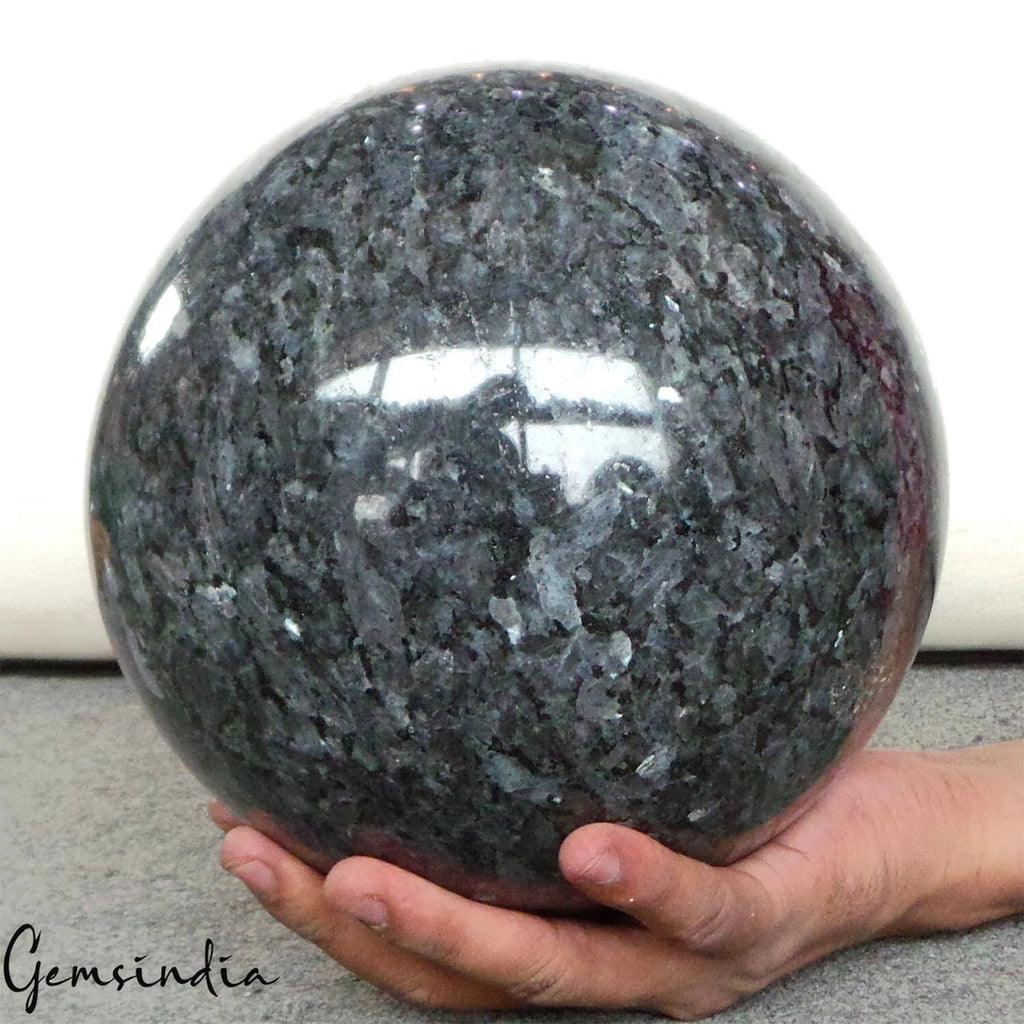 9.9 kg Blue Silver Shine Larvikite Crystal Healing Mineral Huge Gem Sphere 7.5"