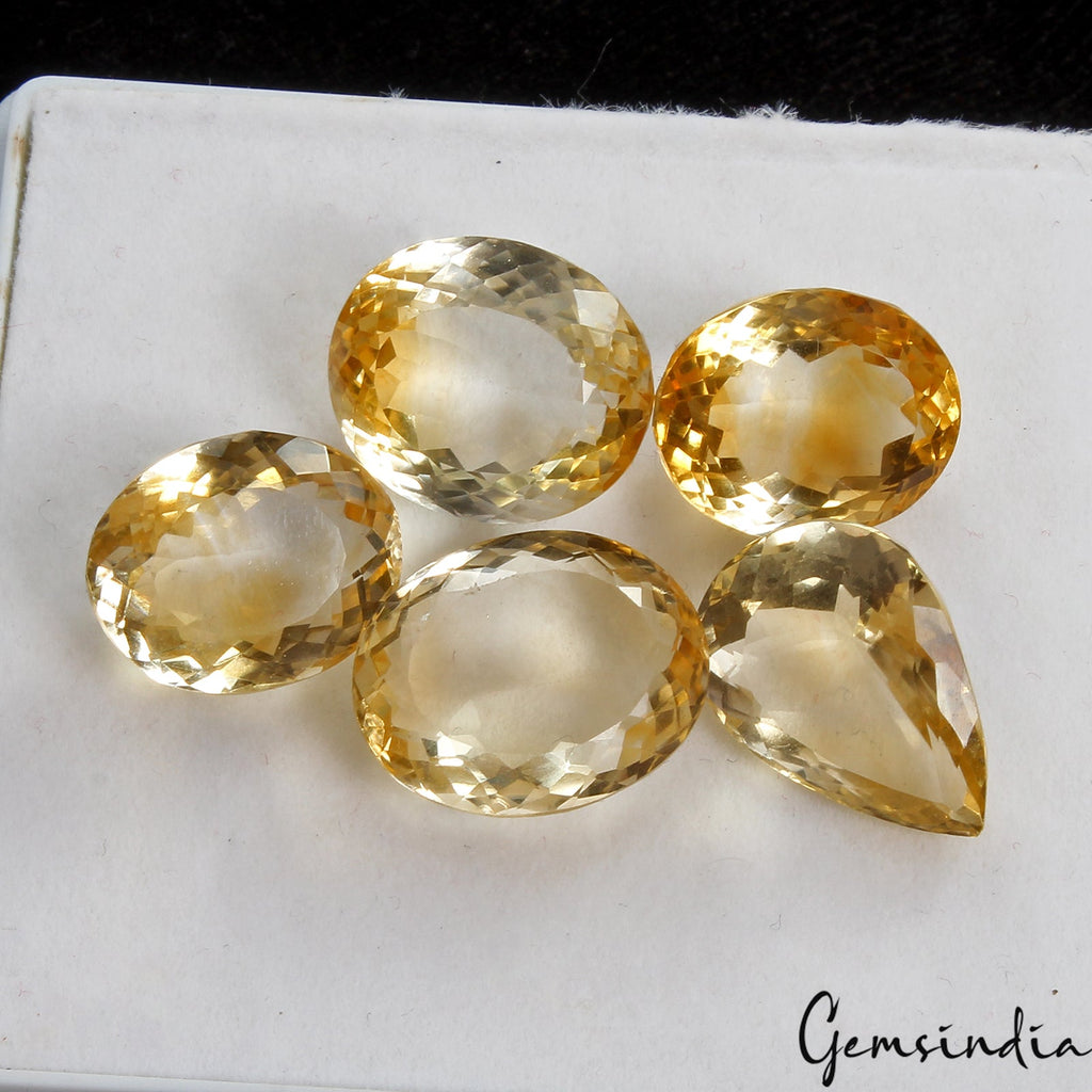 63.50 Ct 5pc Lot 15-18mm VVS Oval Pear Natural Yellow Citrine - Brazil, Gemstone