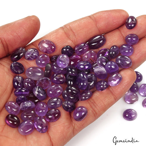 Amethyst Lot, Cabochon, Untreated, Purple — 68 Pieces, 9mm to 14mm, 290.00 Ct