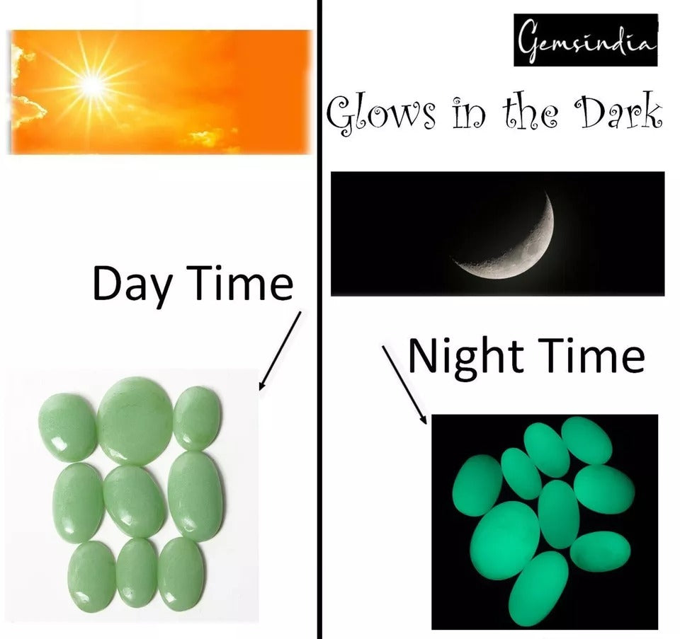520 Ct/9 Pc Green Luminous Glow in Dark Oval Cabochon Luminicent Loose Gemstones