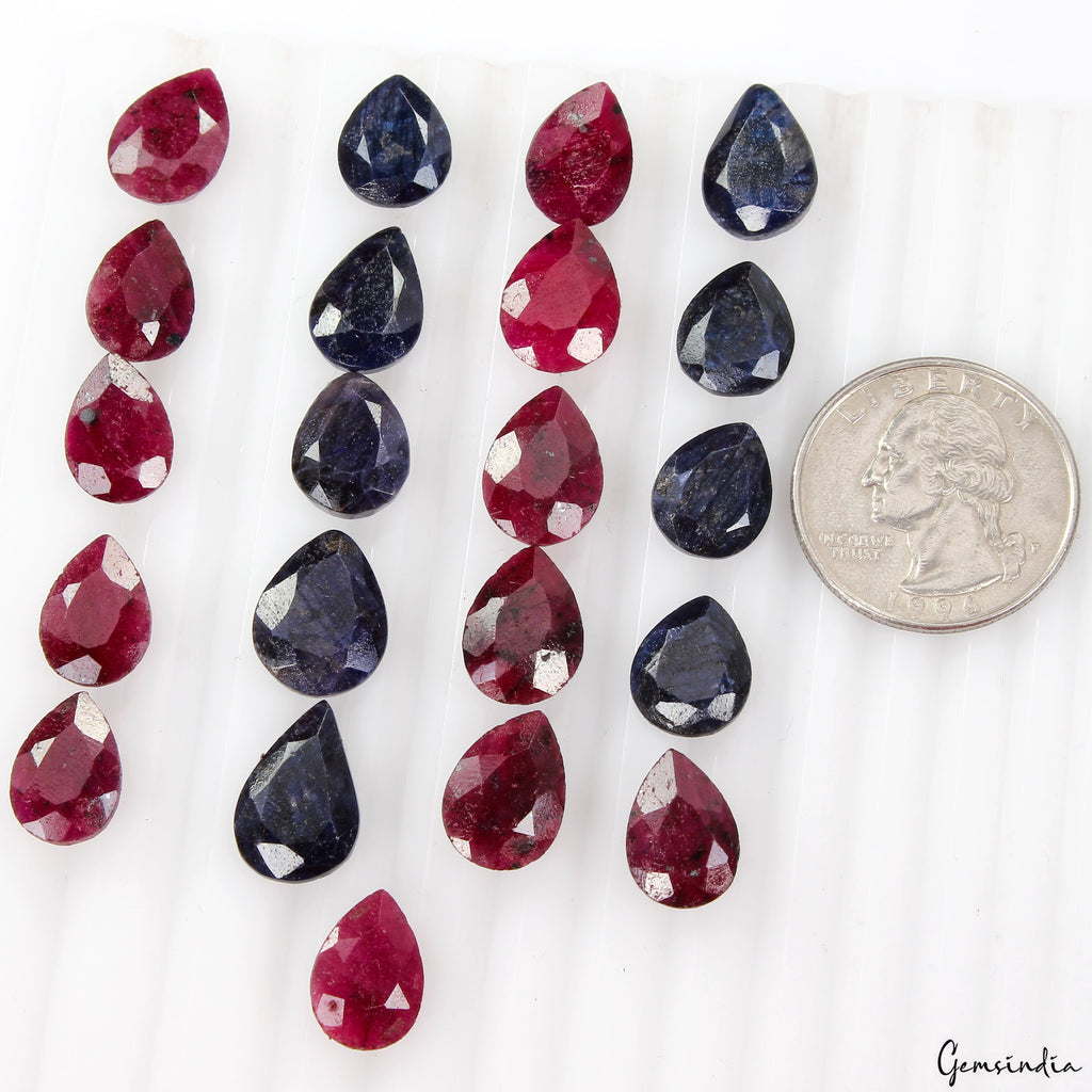 141.40 Cts/21 Pcs Natural Red Ruby Blue Sapphire Pear Cut Loose Gems For Jewelry