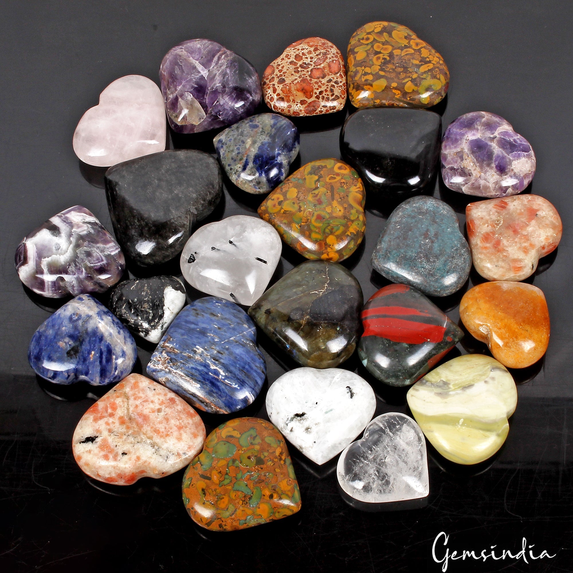 24 Pcs Heart Shaped Natural Crystals Bulk Healing Multi Gemstones Collection-2Kg
